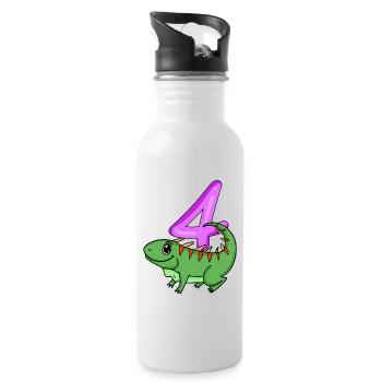 4. Geburtstag Motiv Iguana - vier Jahre alt - Trinkflasche mit integriertem Trinkhalm - Weiß - Rechts