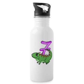 7. Geburtstag Motiv Iguana - sieben Jahre alt - Trinkflasche mit integriertem Trinkhalm - Weiß - Rechts