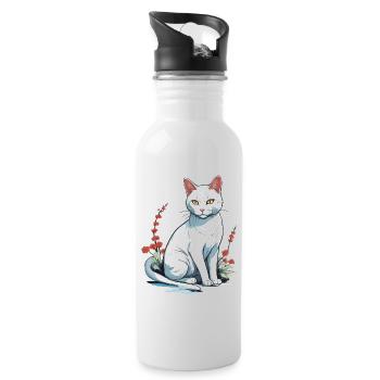 Hauskatzen Besitzer Niedliche Katze Katzen Dame - Trinkflasche mit integriertem Trinkhalm - Weiß - Rechts