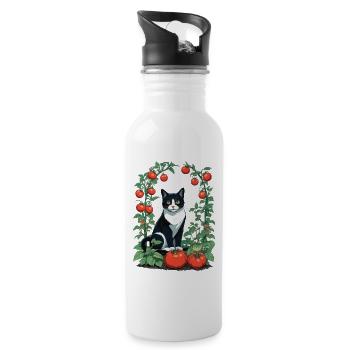 Garten Katze Hauskatzen Besitzer Katzen Dame - Trinkflasche mit integriertem Trinkhalm - Weiß - Rechts