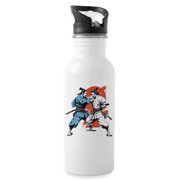Samurai Bild Retro Samurai Ukiyo-E Vintage Design - Trinkflasche mit integriertem Trinkhalm - Weiß - Rechts