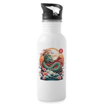 Japanese Dragon Tattoo Aesthetic Streetwear - Water bottle with straw - white - Right