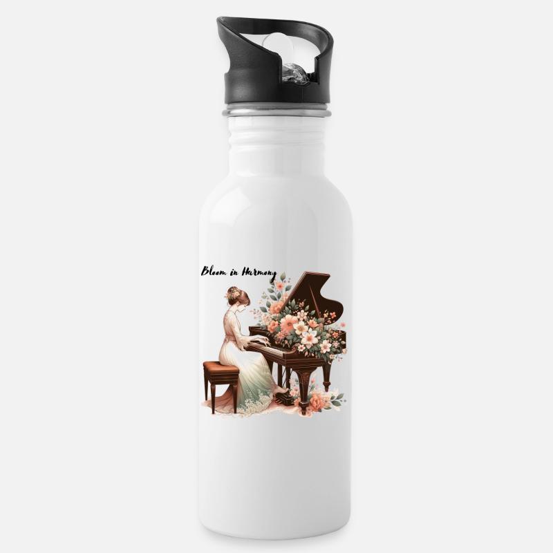 Bloom in Harmony - Trinkflasche mit integriertem Trinkhalm - Weiß