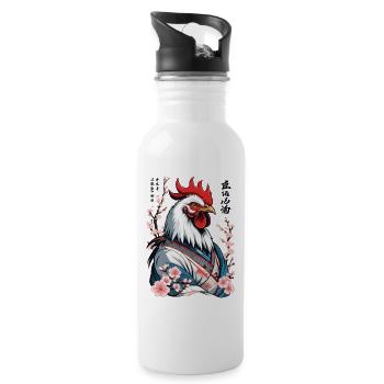 Samurai Bild Retro Design Hahn Kampfkunst - Trinkflasche mit integriertem Trinkhalm - Weiß - Rechts
