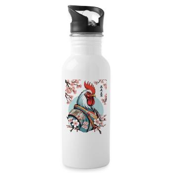 Chickens Samurai Retro Vintage Aesthetic Design - Water bottle with straw - white - Right