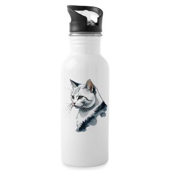 Cute Cat Design for Domestic Cat Owners - Water bottle with straw - white - Right