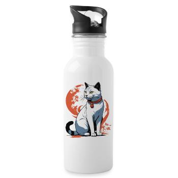 Asiatische Katze Kanji Zeichen Katzen Dame - Trinkflasche mit integriertem Trinkhalm - Weiß - Rechts