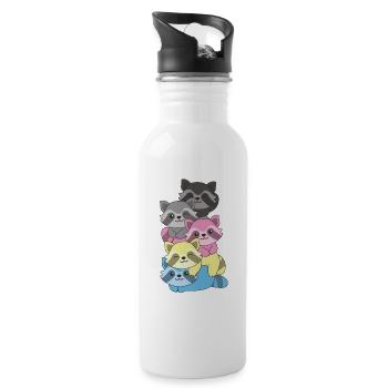 Polygender Flag Pride LGBTQ Cute Raccoon - Water bottle with straw - white - Right