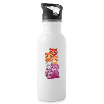 Lesbian Flag Pride LGBTQ Cute Raccoon - Water bottle with straw - white - Right
