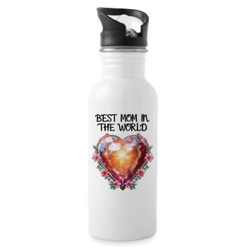 Mother's Day. Liebe, Beste Mutter, Herz, Blumen, - Trinkflasche mit integriertem Trinkhalm - Weiß - Rechts