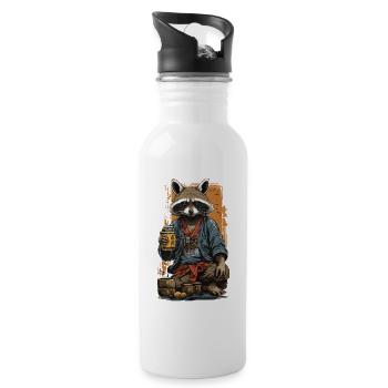 Waschbär Japanischer Sake Vintage Kanji Kunst - Trinkflasche mit integriertem Trinkhalm - Weiß - Rechts