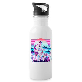 Synthwave Skelett Biker Fatbike Retro Sunset - Trinkflasche mit integriertem Trinkhalm - Weiß - Rechts