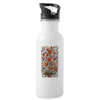 Colorful Floral Decoration Vintage Aesthetic Streetwear - Water bottle with straw - white - Right