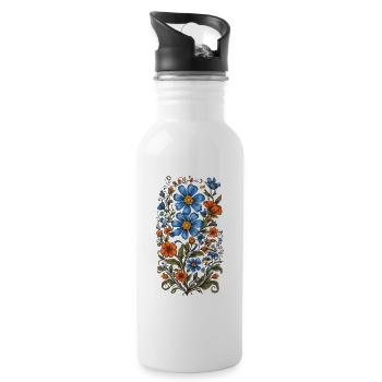 Floral Decoration Vintage Aesthetic Streetwear Design - Water bottle with straw - white - Right