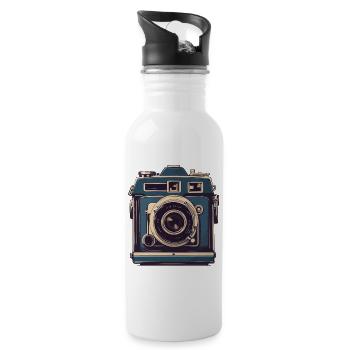 Vintage Fotokamera Aesthetic Retro Fotoapparat - Trinkflasche mit integriertem Trinkhalm - Weiß - Rechts