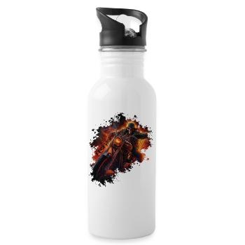 Flaming skull on motorcycle biker - Water bottle with straw - white - Right