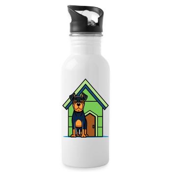 Serious Rottweiler Guarding House - Water bottle with straw - white - Right