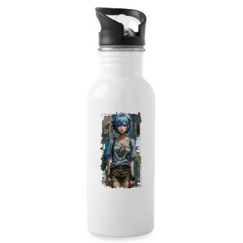 Blue Angel with Mechanical Heart - Water bottle with straw - white - Right