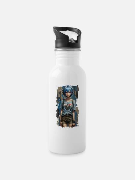 Ange bleu avec coeur mécanique - Gourde avec paille intégrée - blanc