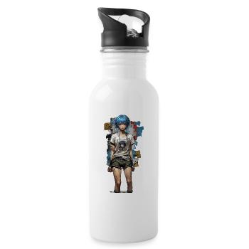 Design de style de rue anime avec des cheveux bleus - Gourde avec paille intégrée - blanc - Droite