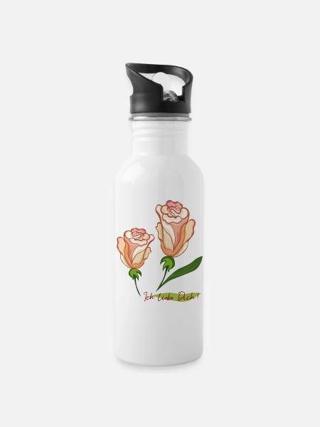 Ich liebe Dich - Trinkflasche mit integriertem Trinkhalm - Weiß