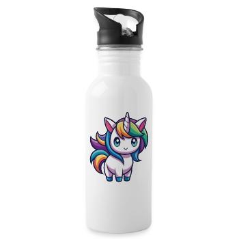 Cute Rainbow Unicorn – Kawaii Style - Water bottle with straw - white - Right