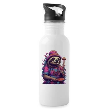 Sloth Psychedelic Art Woodland Mushrooms Music Festival - Water bottle with straw - white - Right