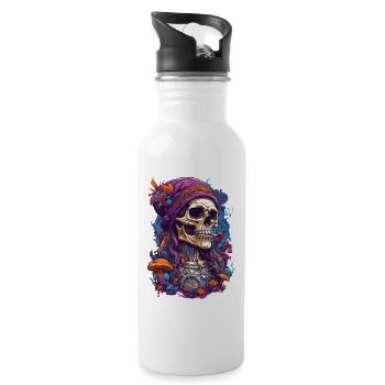 Psychedelic Skull Forest Mushrooms Music Festival Art - Water bottle with straw - white - Right