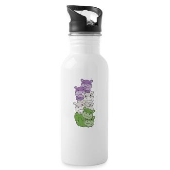 Genderqueer Flag Pride LGBTQ süße Hippo - Trinkflasche mit integriertem Trinkhalm - Weiß - Rechts