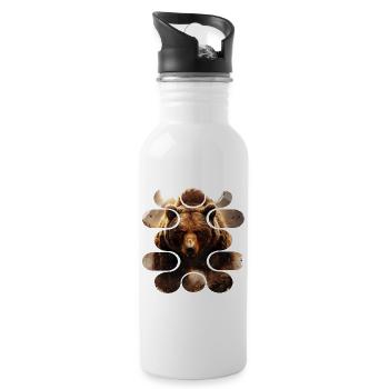 Evil grizzly bear. Nature, Adventure, Wild, Wilderness - Water bottle with straw - white - Right