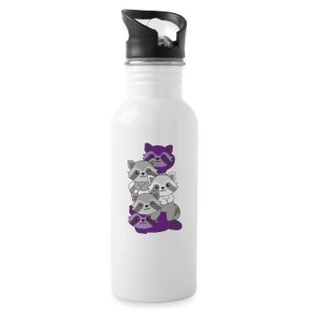 graysexual flag pride LGBTQ cute raccoon - Water bottle with straw - white - Right
