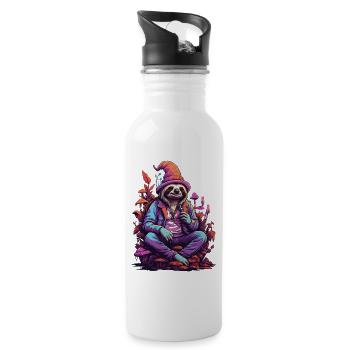 Sloth Psychedelic Art Woodland Mushrooms Music Festival - Water bottle with straw - white - Right