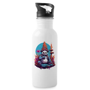 Panda Bear Psychedelic Art Music Festival Forest Mushrooms - Water bottle with straw - white - Right