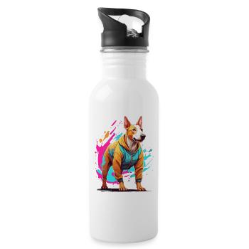 Bull Terrier Streetwear Aesthetic Fitness Look - Water bottle with straw - white - Right