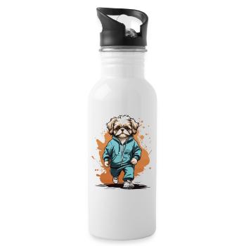 Shih Tzu Streetwear Jogging Aesthetic Fitness - Water bottle with straw - white - Right