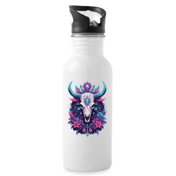Skull Spiritual Mandala Animal Dream Catcher - Water bottle with straw - white - Right
