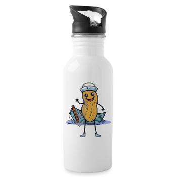 maritim Erdnuss Seemann Boot Ahoi Kapitän - Trinkflasche mit integriertem Trinkhalm - Weiß - Rechts