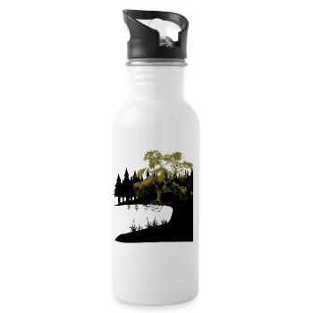 Natur Baum See Wald Naturliebhaber Flora Dark - Trinkflasche mit integriertem Trinkhalm - Weiß - Rechts