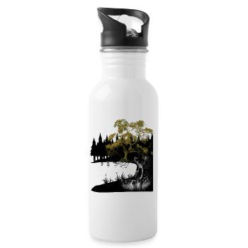 nature, deer, lake, wilderness, wild, forest animals, moose, roe deer - Water bottle with straw - white - Right