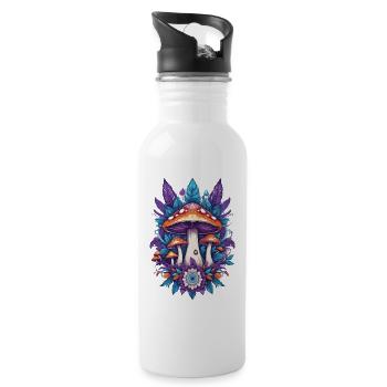 Mushrooms Feather Mandala Spiritual Design - Water bottle with straw - white - Right