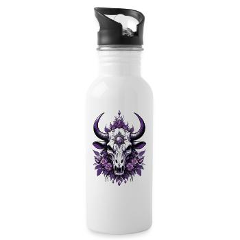 Feather Mandala Skull Spiritual Design - Water bottle with straw - white - Right