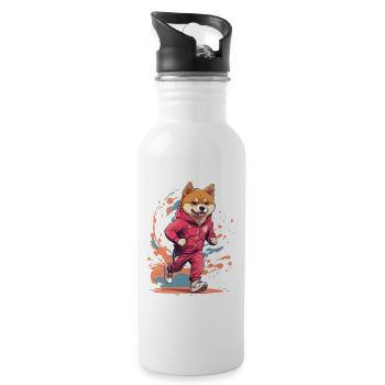 Shiba Dog Streetwear Jogging & Aesthetic Style - Water bottle with straw - white - Right