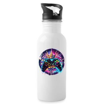 Synthwave Gamer Controller with Crown - Water bottle with straw - white - Right