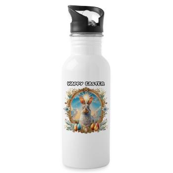 HAPPY EASTER, emblem, easter, easter bunny, beautiful, - Water bottle with straw - white - Right