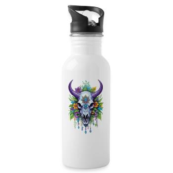 Spiritual Mandala with Bull Skull - Water bottle with straw - white - Right