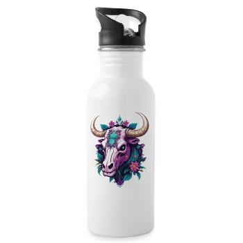 Bull Skull Spiritual Mandala Dream Catcher - Water bottle with straw - white - Right