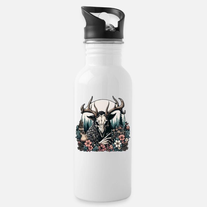 Floral Cryptid Wendigo - Trinkflasche mit integriertem Trinkhalm - Weiß