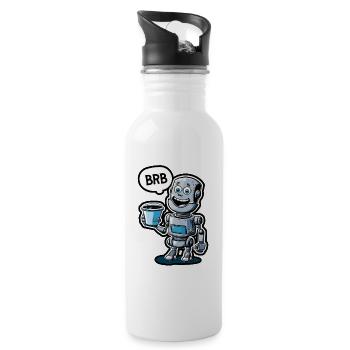 Lustiger Roboter mit Kaffee und Satz BRB - Trinkflasche mit integriertem Trinkhalm - Weiß - Rechts