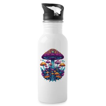 Vibrant colors music festival forest mushrooms - Water bottle with straw - white - Right