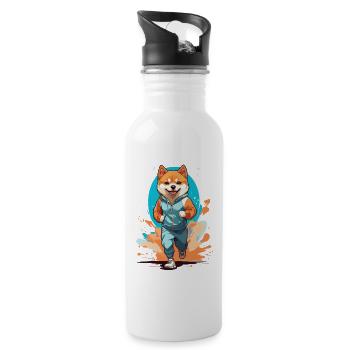 Shiba Dog Streetwear Jogging Aesthetic Style - Water bottle with straw - white - Right